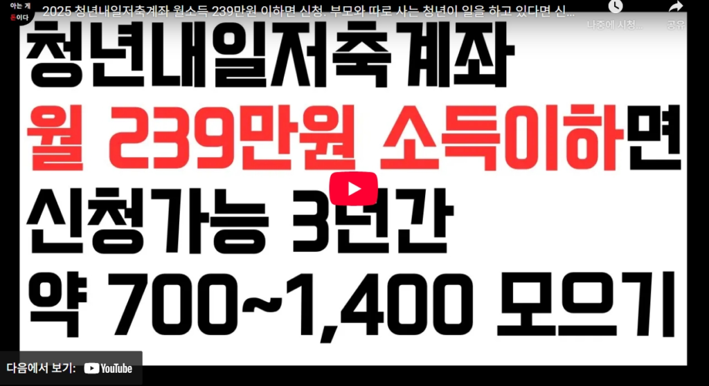 청년내일저축계좌 신청 조건과 수령액 총정리 (2025년 최신 지원금 기준)