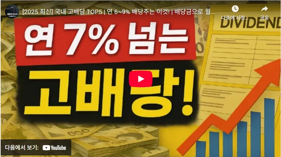 [2025 최신] 국내 고배당 TOP5 | 연 6~9% 배당주는 이것! | 배당금으로 월세 받는 법